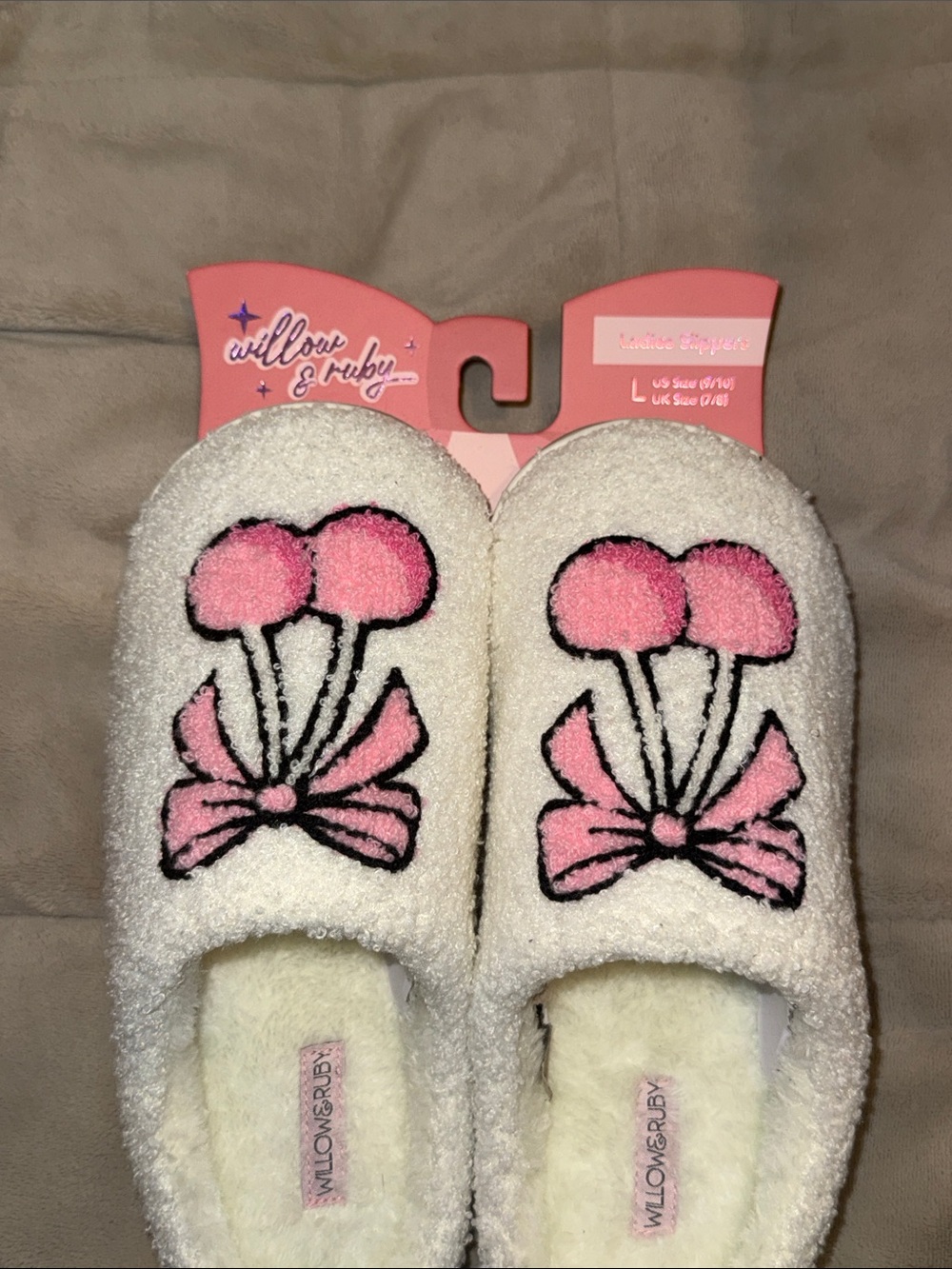 Women's Pink White Pom-Pom Bow Slippers